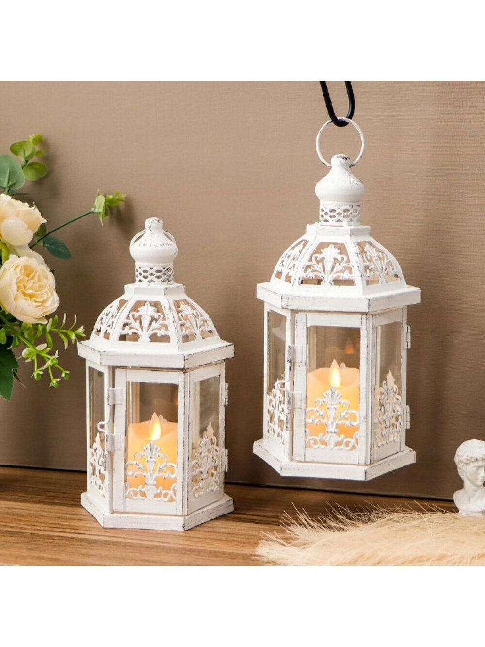 Vintage Decorative Lanterns Set of 2 - 9.5" Hanging Candleholders for Home